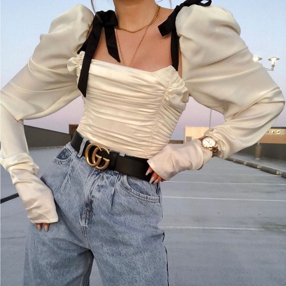 HOUSE OF CB 'Almaz' Ivory Puff Sleeve Bodysuit NWOT - Picture 3 of 3